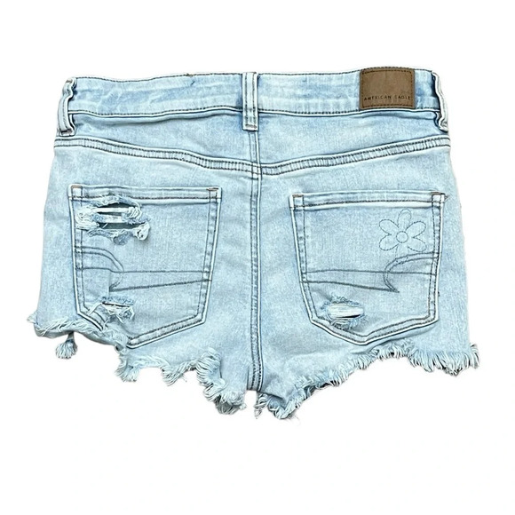 American Eagle High Rise Shortie Light Wash Patches Cut Off Beach Vacation 4 - Picture 2 of 12